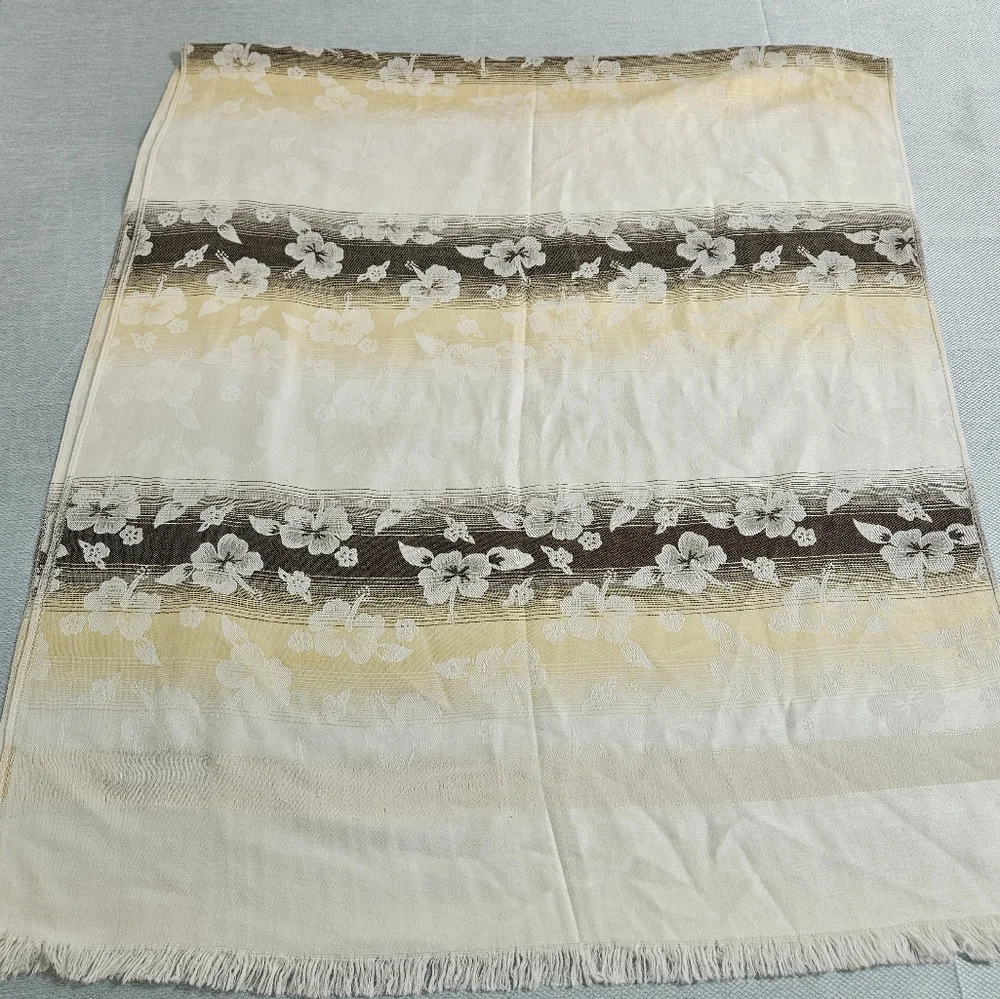 Womens 100% Cashmere Unbranded Scarf Wide Blanket Scarf Wrap Cozy‎ Ivory Floral
